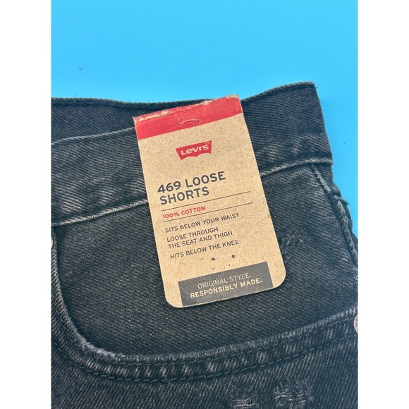 Levi's 469 Loose Shorts Men's 32X12 Black Distressed Denim - Picture 5 of 7